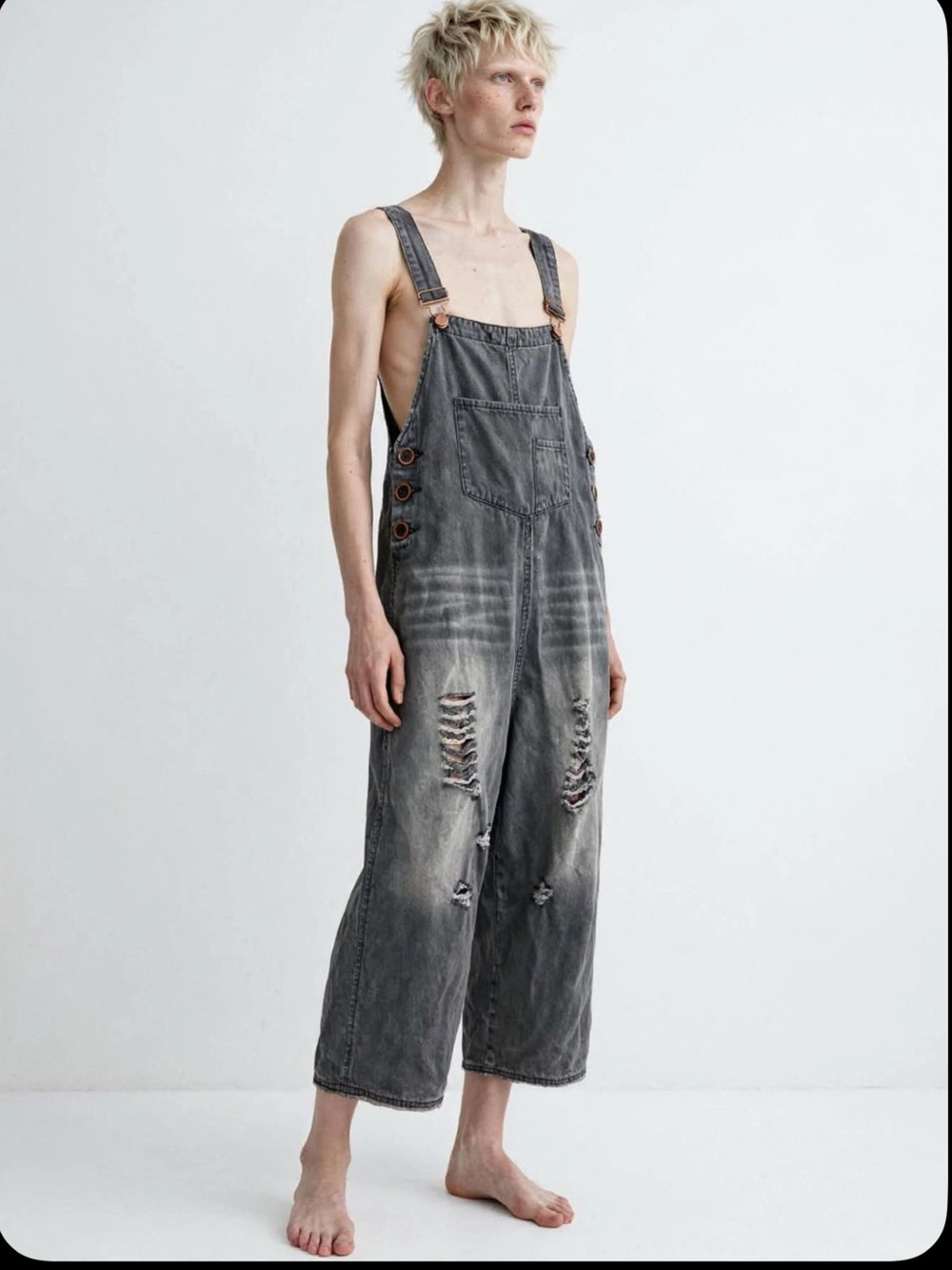 Easel distressed cropped baggy overalls